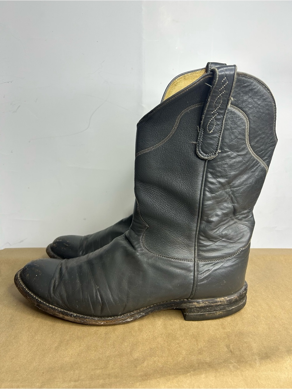 Vintage Tony Lama George Straight Collection Gray Leather Roper Western Boots